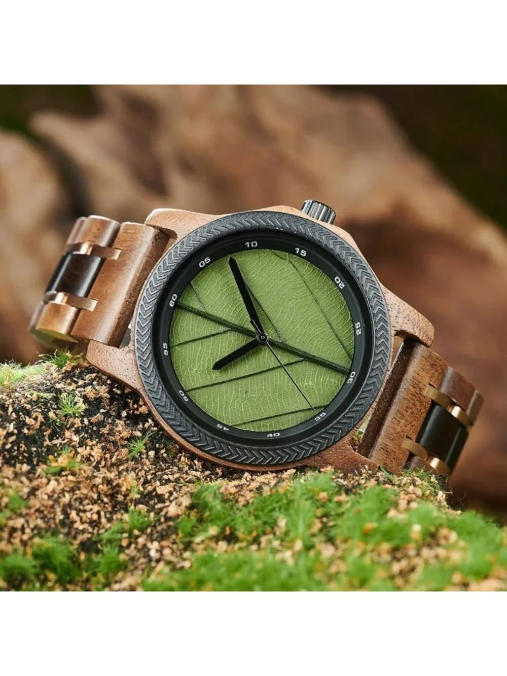 Natural Wooden Men's Watch - Japanese Quartz, Minimalist Style, Unique Leaf Vein
